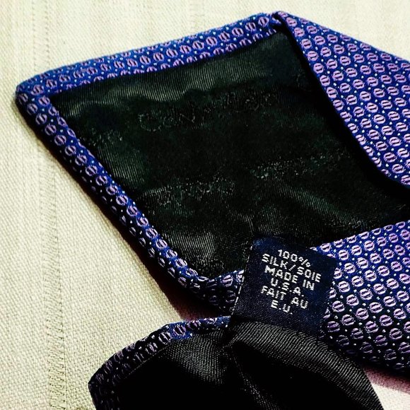 CALVIN KLEIN men's SILK neck tie with micro-dot pattern,  silk / navy blue - Picture 13 of 14